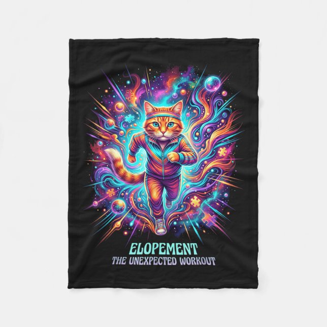 Funny Elopement The Unexpected Workout Retro Cat Fleece Blanket (Front)