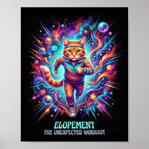 Funny Elopement The Unexpected Workout Retro Cat Poster