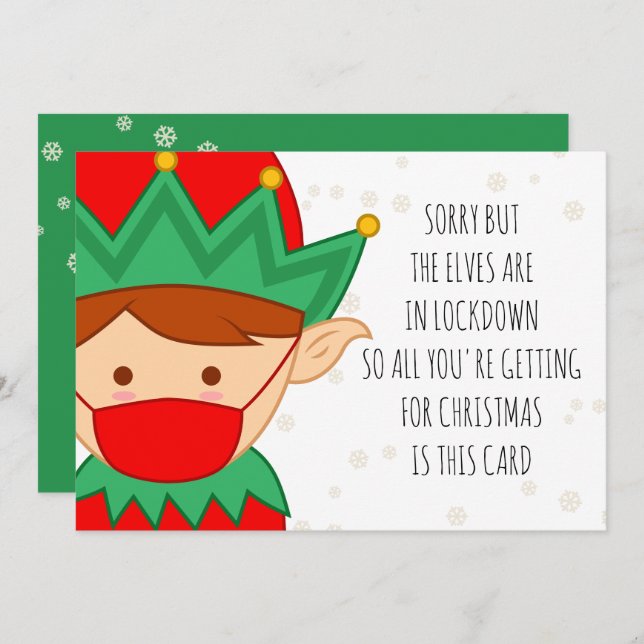 Funny Elves In Lockdown Happy Christmas Covid Holiday Card (Front/Back)