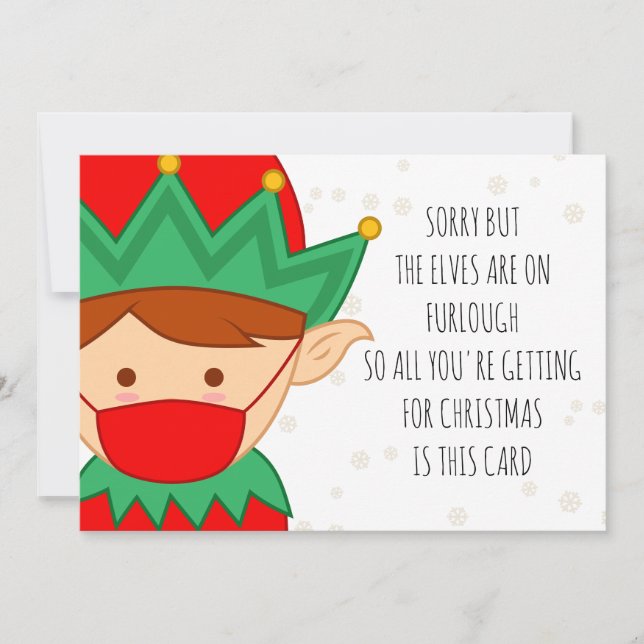 Funny Elves on Furlough Happy Christmask Covid Holiday Card (Front)