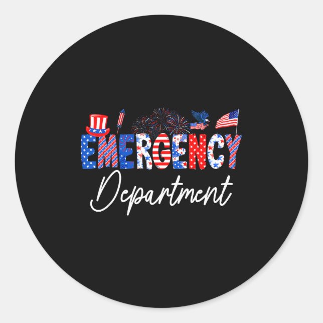 Funny Emergency Department Er Nurse Usa Flag 4th O Classic Round Sticker (Front)