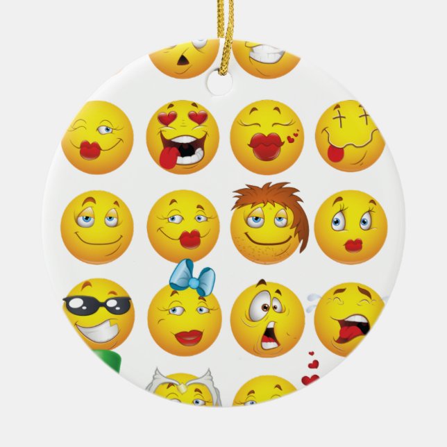 Funny Emoji Faces Cool Awesome Smiles Ceramic Tree Decoration (Front)