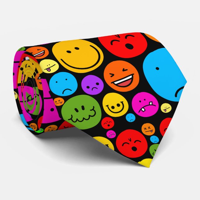 Funny Emoji Moods Tie (Rolled)