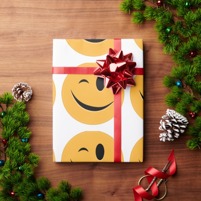 Funny Emoji Wink Smile Laugh Yellow Face Wrapping Paper (Holiday Gift)