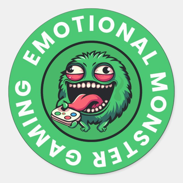Funny Emotional Monster Gaming Classic Round Sticker (Front)