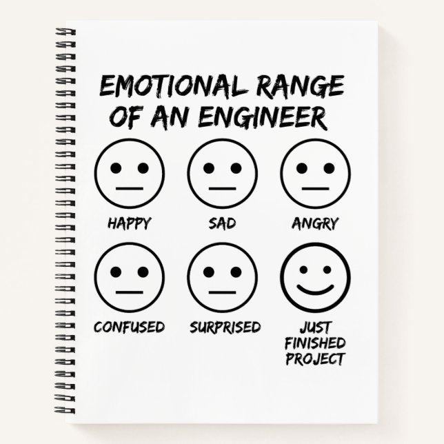  Funny Emotional Range Of An Engineer Fan Faces Notebook (Front)