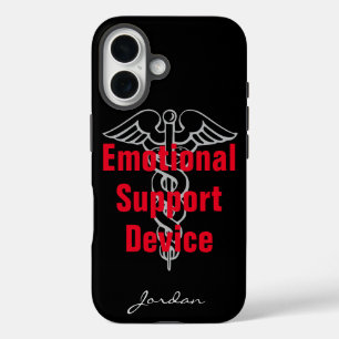 Funny Emotional Support Device with Name Black iPhone 16 Case