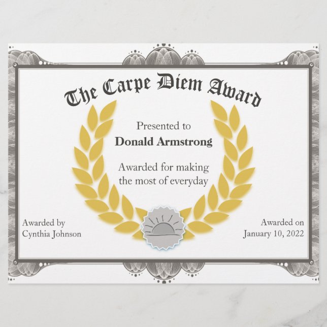 Funny Employee Award - Carpe Diem (Front)