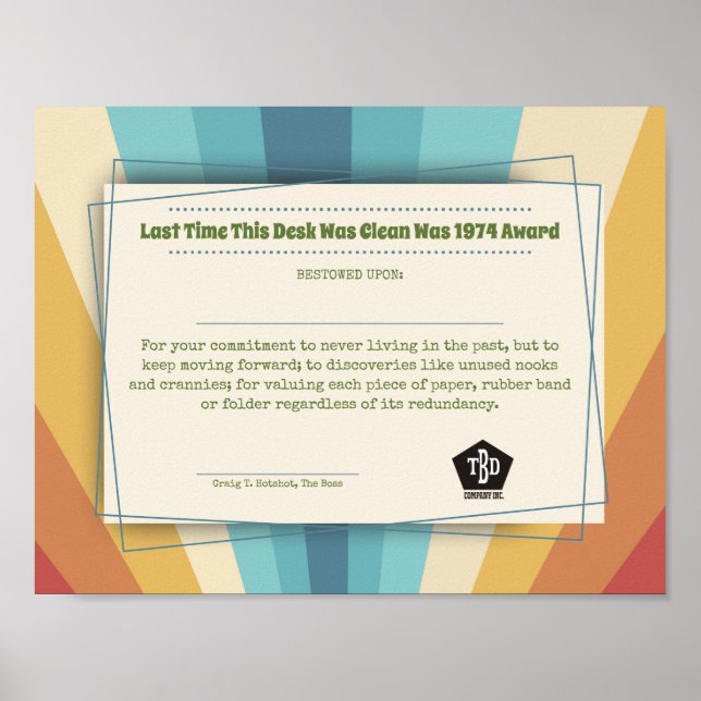 Funny employee award messy desk recognition poster (Front)