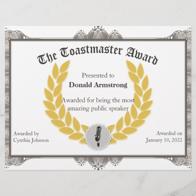 Funny Employee Award - Toastmaster (Front)