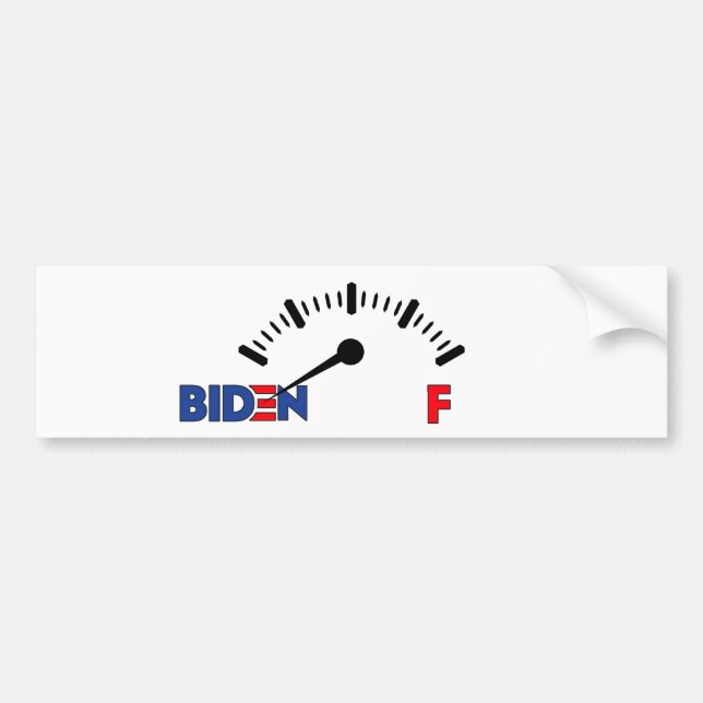 Funny Empty Biden Gauge Running On Empty Bumper Sticker (Front)