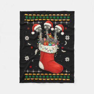 Funny Emu Bird In Xmas Socks Lights Christmas Fleece Blanket