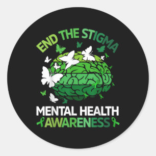 Funny End The Stigma Mental Health Awareness Green Classic Round Sticker