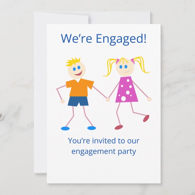 Funny Engagement Party Stick Figure Invitation (Front)