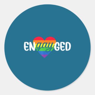 Funny Engayged Gay Couple Engagement Party Rainbow Classic Round Sticker