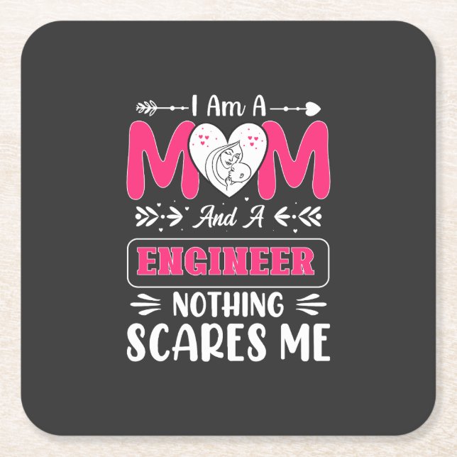 Funny Engineer Mum, Engineer Mum Square Paper Coaster (Front)