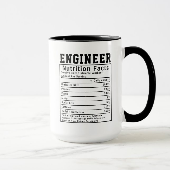 Funny Engineer Nutrition Facts Staff Worker Gift Mug (Right)