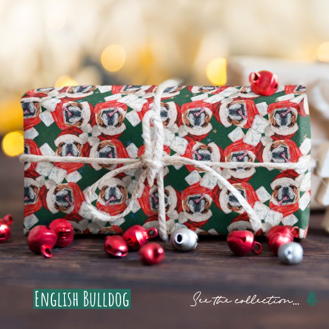 Funny English Bulldog Christmas Pattern Wrapping Paper (Creator Uploaded)