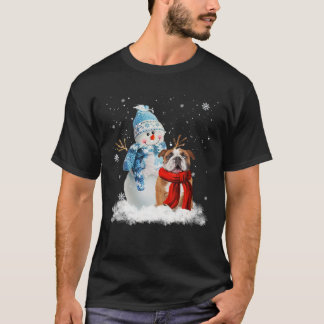 Funny English Bulldog Christmas Snowman Christmas T-Shirt