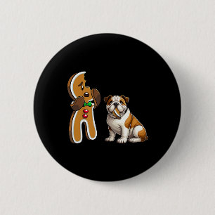 Funny English Bulldog Dog Biting Gingerbread Merry 6 Cm Round Badge