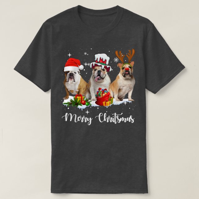 Funny English Bulldog Dog Merry Christmas Party Fa T-Shirt (Design Front)