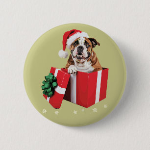 Funny English Bulldog Dog Tree Christmas Lights 6 Cm Round Badge