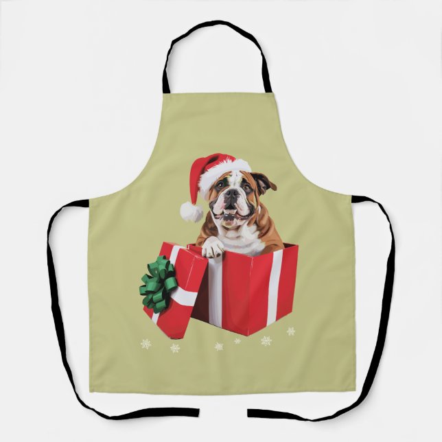 Funny English Bulldog Dog Tree Christmas Lights  Apron (Front)