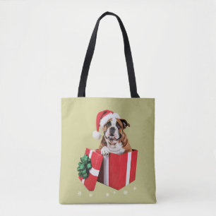 Funny English Bulldog Dog Tree Christmas Lights Tote Bag