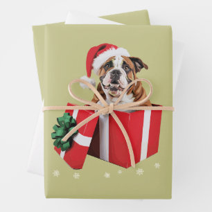 Funny English Bulldog Dog Tree Christmas Lights  Wrapping Paper Sheet