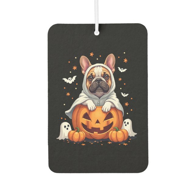 Funny English Bulldog Ghost Boo Halloween Womens M Car Air Freshener (Front)