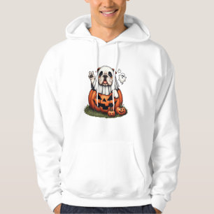 Funny English Bulldog Ghost Boo Halloween Womens M Hoodie
