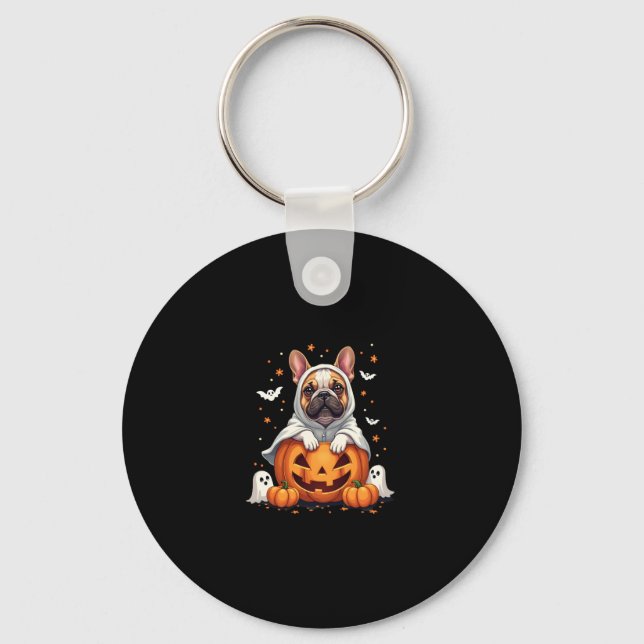 Funny English Bulldog Ghost Boo Halloween Womens M Key Ring (Front)