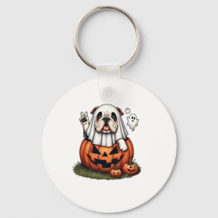 Funny English Bulldog Ghost Boo Halloween Womens M Key Ring