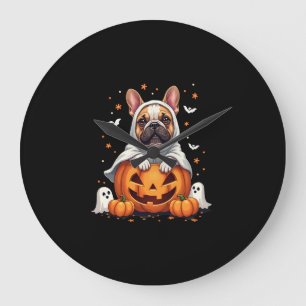Funny English Bulldog Ghost Boo Halloween Womens M Large Clock
