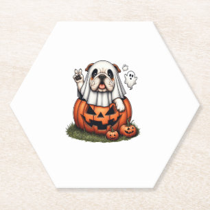 Funny English Bulldog Ghost Boo Halloween Womens M Paper Coaster