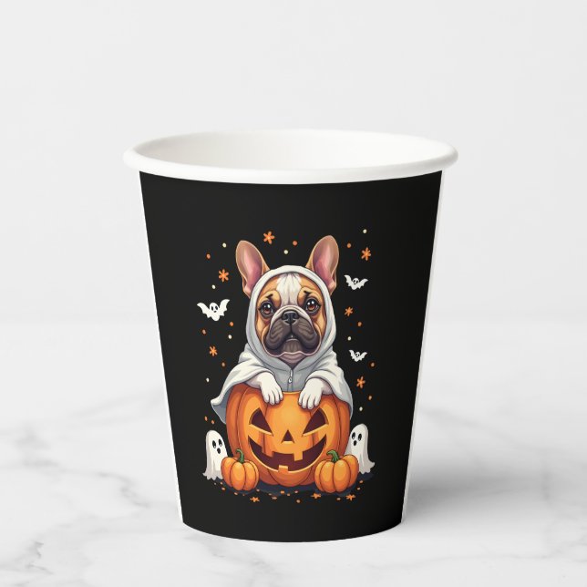 Funny English Bulldog Ghost Boo Halloween Womens M Paper Cups (Front)