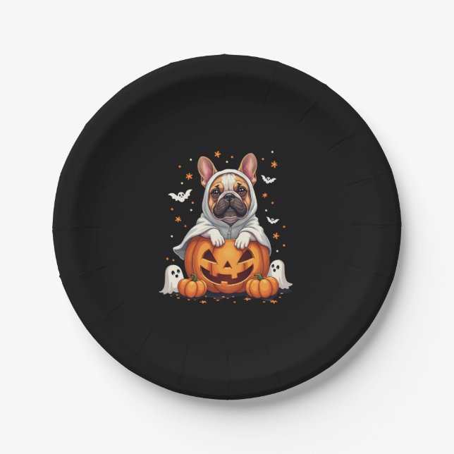 Funny English Bulldog Ghost Boo Halloween Womens M Paper Plate (Front)