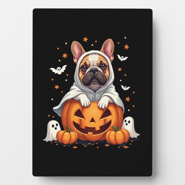 Funny English Bulldog Ghost Boo Halloween Womens M Plaque (Front)