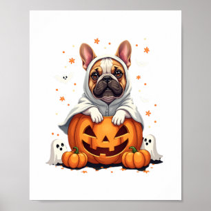Funny English Bulldog Ghost Boo Halloween Womens M Poster