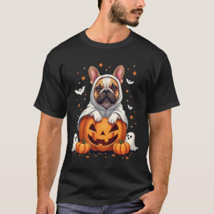 Funny English Bulldog Ghost Boo Halloween Womens M T-Shirt