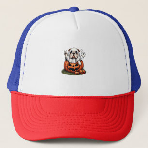 Funny English Bulldog Ghost Boo Halloween Womens M Trucker Hat