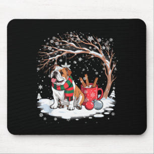 Funny English Bulldog In The Snow Tree Christmas W Mouse Pad