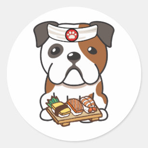 Funny English bulldog is a sushi chef Classic Round Sticker