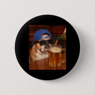Funny English Bulldog Meme Drinking Beer Dog Dad 6 Cm Round Badge