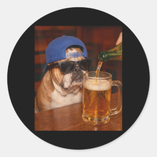 Funny English Bulldog Meme Drinking Beer Dog Dad Classic Round Sticker