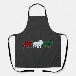 Funny English Bulldog Red Plaid Christmas Dog Love Apron