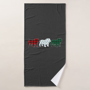 Funny English Bulldog Red Plaid Christmas Dog Love Bath Towel