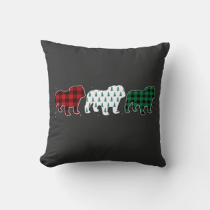 Funny English Bulldog Red Plaid Christmas Dog Love Cushion
