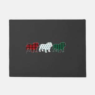 Funny English Bulldog Red Plaid Christmas Dog Love Doormat