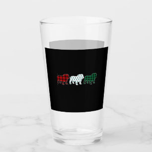 Funny English Bulldog Red Plaid Christmas Dog Love Glass